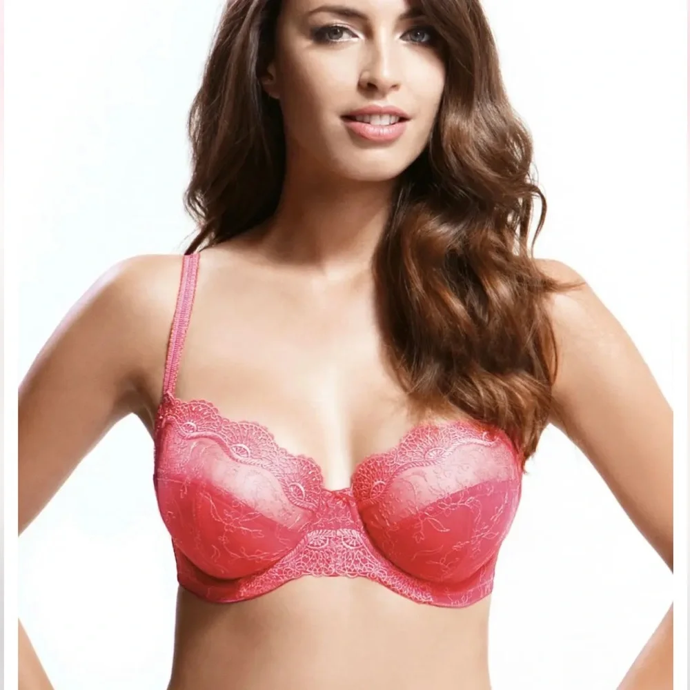 LIKE NEW EUC Panache Superbra Elsa Sheer Lace Underwire Balconnet Bra 32F/32DDDD